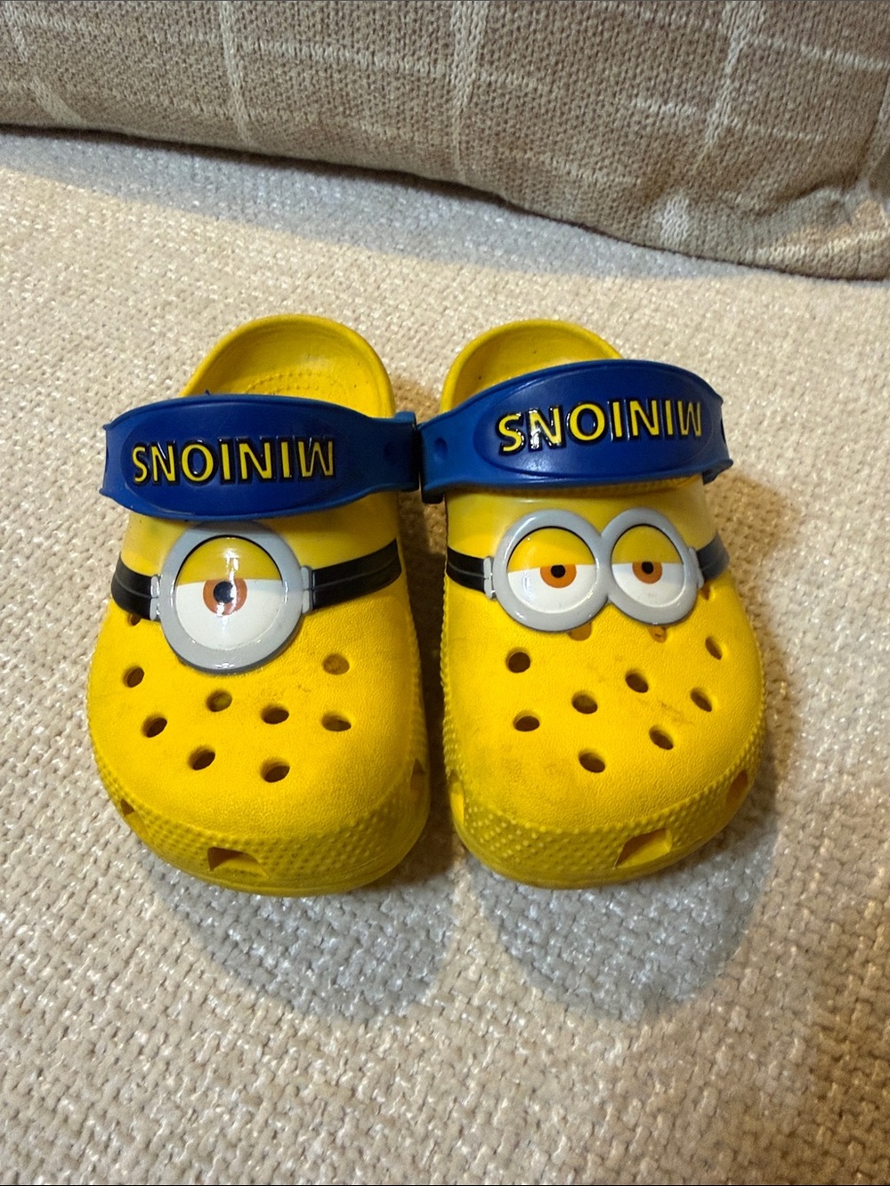CROCS Kids Minions Yellow Clogs with Blue Heel Straps